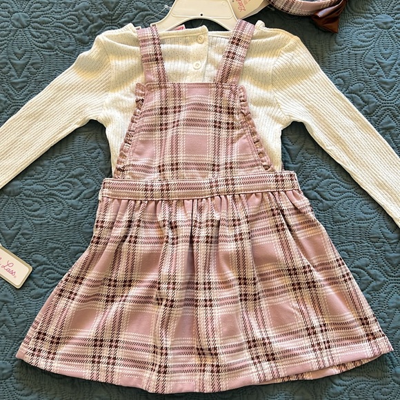 Little Lass 3-piece light pink and cream plaid dress set - Picture 6 of 6